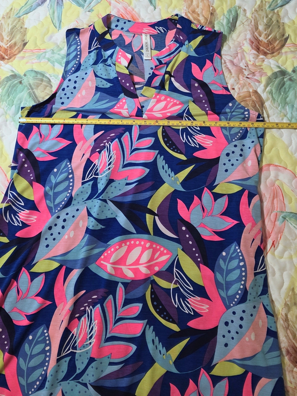 Dear Scarlett Sleeveless Midi Dress in Navy, Pink & Blue Tropical Print - Picture 4 of 7